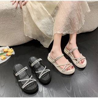 Dép sandal nữ đế cao, sandal cao đế xuồng đính đá hot,  đi biển mùa hè, thời trang  2024 sale 3.3