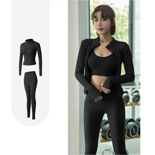 Set quần áo tập gym yoga 2 món, bộ đồ tập gym nữ, quần dài, áo khoác thời trang ôm body