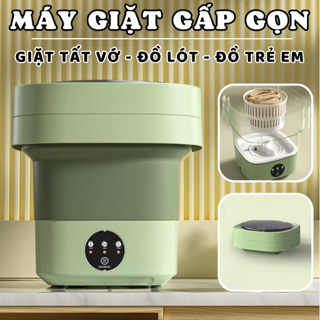 Máy Giặt Mini Gấp Gọn - Máy Giặt Đồ Đồ Lót, Tất Vớ, Giặt đồ cho Bé tự vắt khô khử khuẩn bằng công nghệ Ánh Sáng Xanh