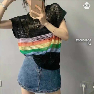Áo len lưới sát nách ngực phối sọc hàng QC!