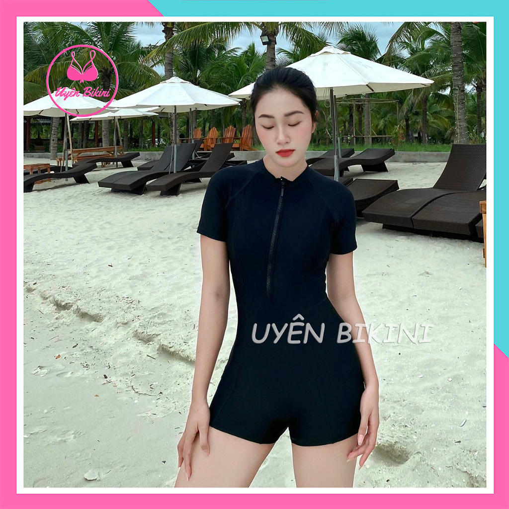 Đồ bơi áo tắm bikini liền thân khoá kéo đi biển chống nắng che khuyết điểm