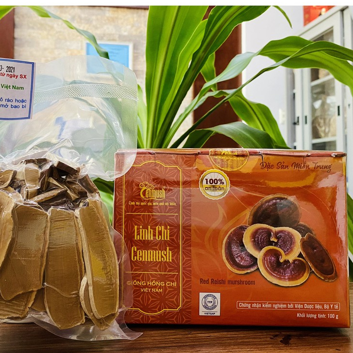 Nấm Linh chi CENMUSH Việt Nam Hộp 100gr Giống Hồng Chi cắt lát - Đặc sản xứ Quảng