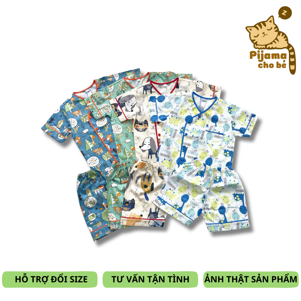 Pijama đùi cho bé vải cotton Thô đẹp hút mồ hôi Nhiều mẫu xinh xắn size 10-20kg
