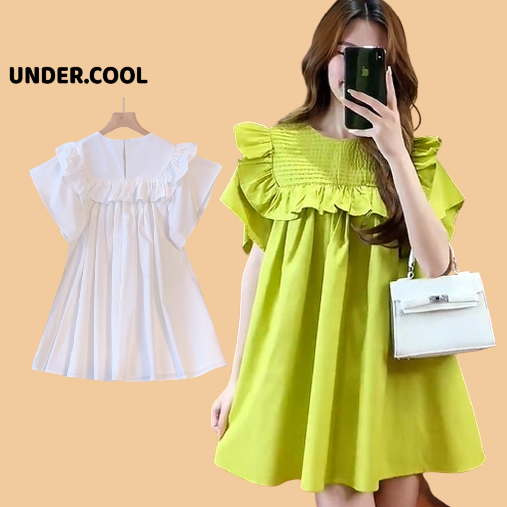 Váy babydoll Tiểu Thư Dáng Ngắn trên Gối Xếp ly Ngực Vai Bánh bèo UNDERCOOL Chất Mềm Cổ Viền