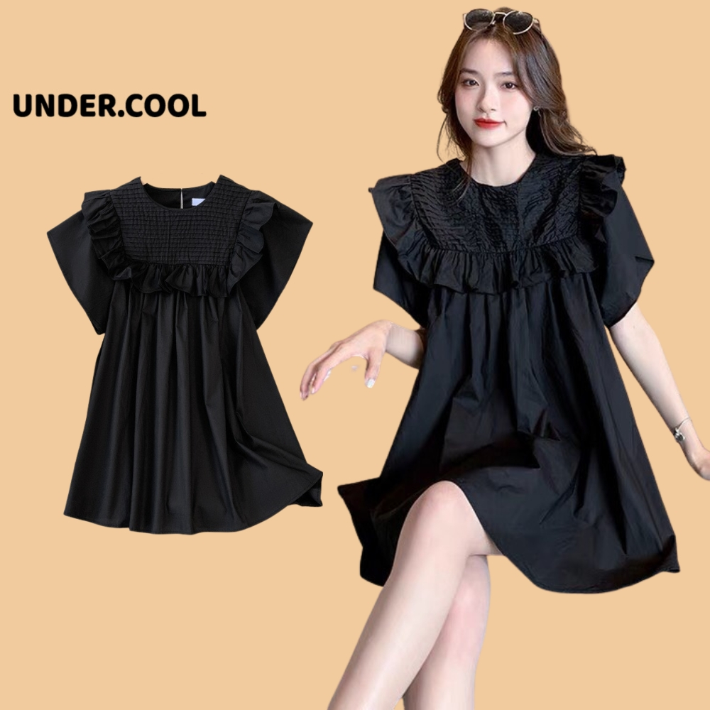 Váy babydoll Tiểu Thư Dáng Ngắn trên Gối Xếp ly Ngực Vai Bánh bèo UNDERCOOL Chất Mềm Cổ Viền