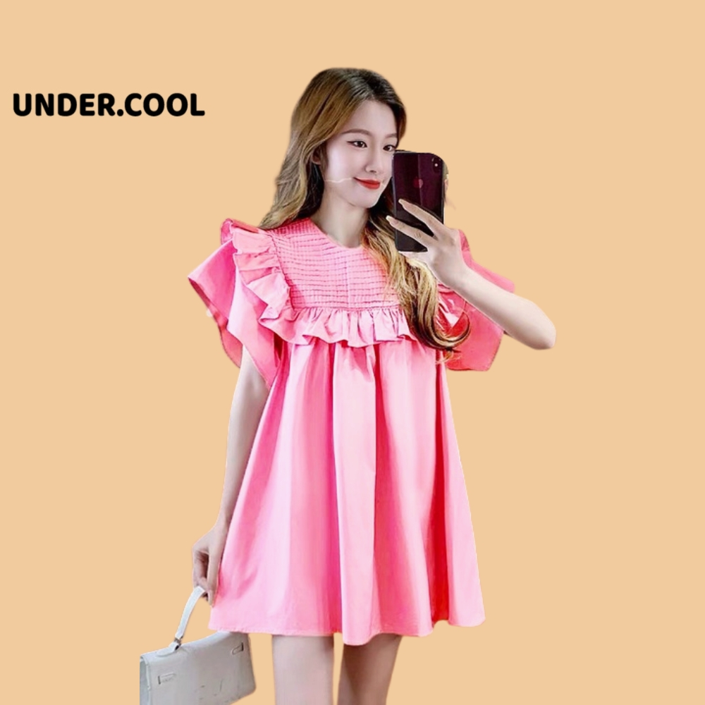 Váy babydoll Tiểu Thư Dáng Ngắn trên Gối Xếp ly Ngực Vai Bánh bèo UNDERCOOL Chất Mềm Cổ Viền