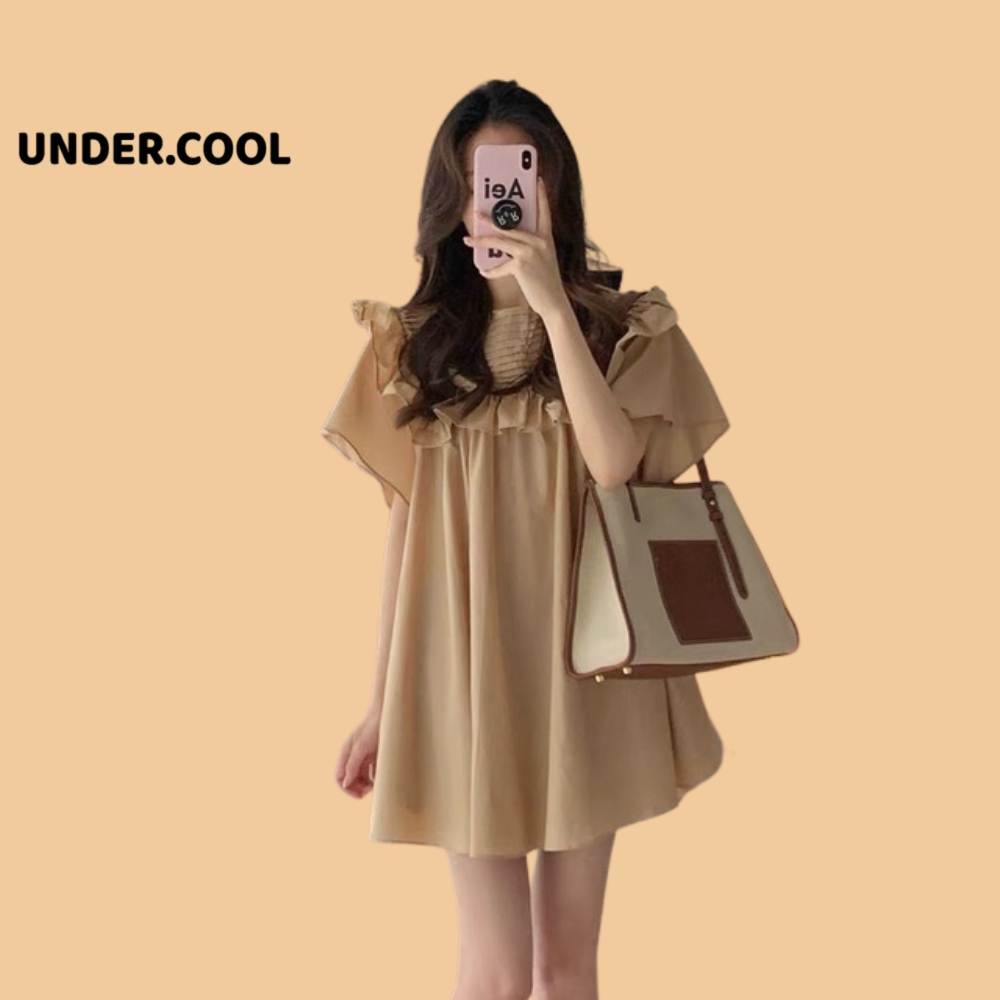 Váy babydoll Tiểu Thư Dáng Ngắn trên Gối Xếp ly Ngực Vai Bánh bèo UNDERCOOL Chất Mềm Cổ Viền