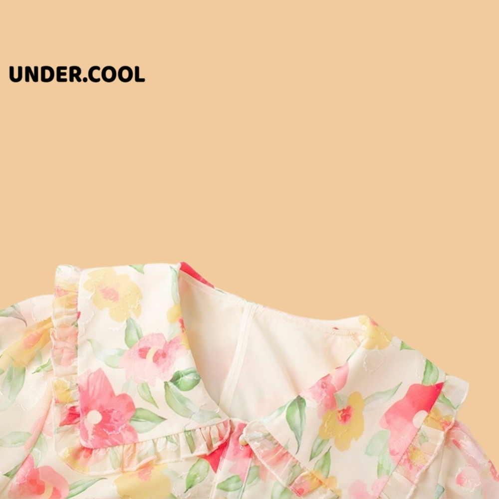 Váy Voan Dáng Bầu Babydoll dài tay hoa cổ bèo UNDERCOOL Đầm dập ly hoa phong cách tiểu thư thời trang nữ Korea