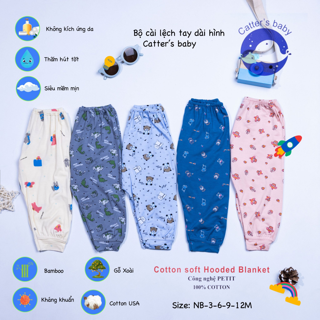 Bộ Dài Tay Thun Lạnh Cúc Chéo Cho Bé, Đồ bộ sơ sinh đáp đũng đóng bỉm