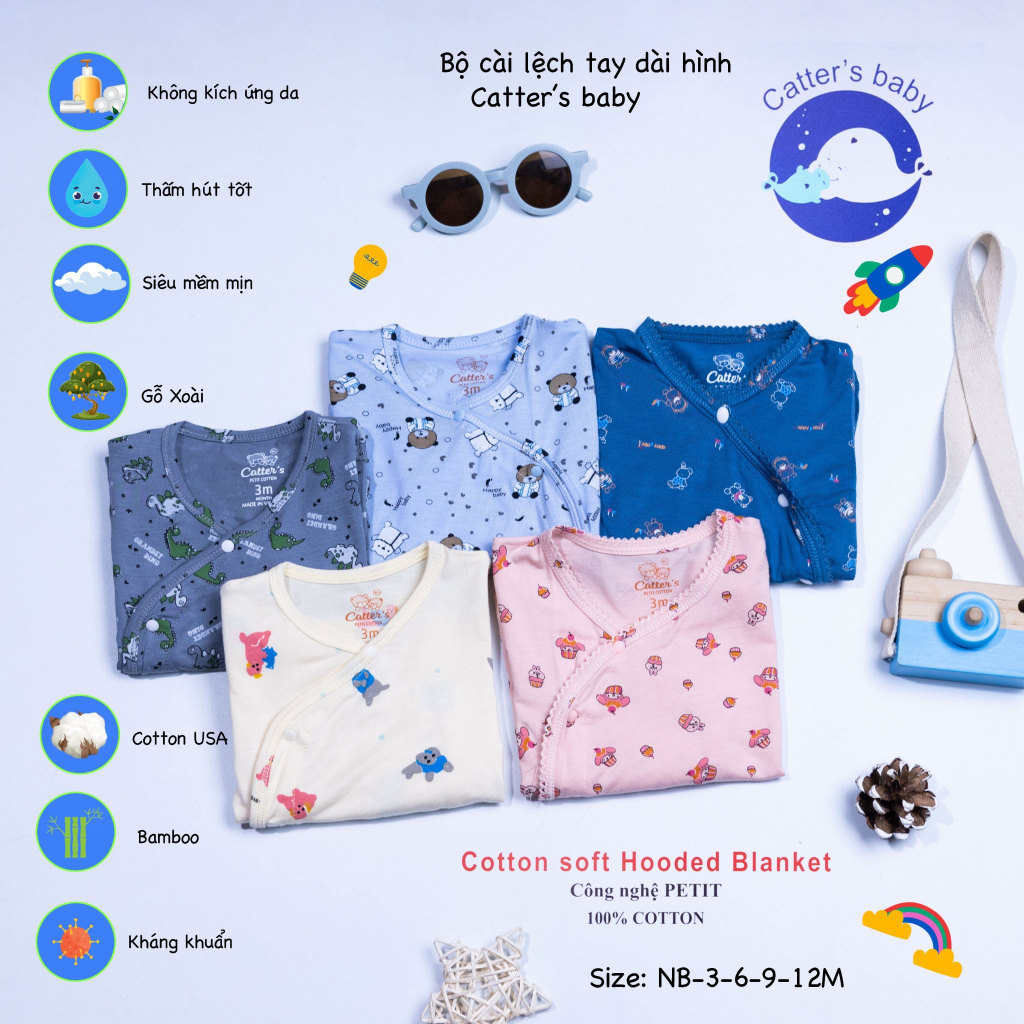 Bộ Dài Tay Thun Lạnh Cúc Chéo Cho Bé, Đồ bộ sơ sinh đáp đũng đóng bỉm