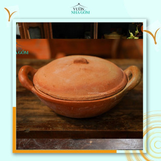 Nồi kho 2 tai có nắp size rộng 25cm, nồi gốm đất đỏ, nồi kho cá,thịt, gốm đất nung- Vườn Nhà Gốm