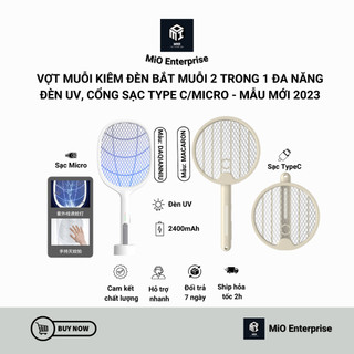 Vợt muỗi kiêm đèn bắt muỗi 2 trong 1 đa năng, đèn uv, cổng sạc type c - mẫu mới 2023