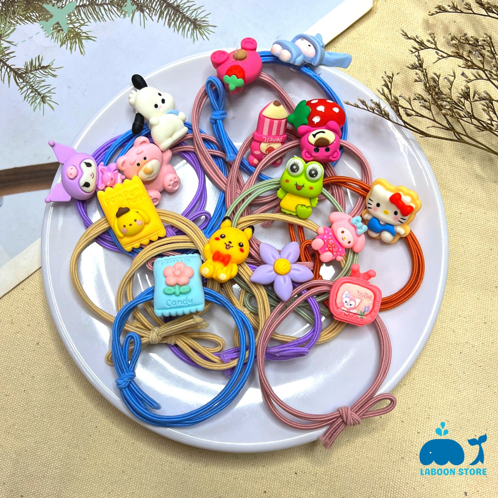 Dây thun cột tóc Laboon đính charm sticker dễ thương dành cho bạn nữ