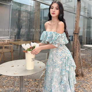 BEL ANGE - Đầm bẹt vai vải hoa thêu nổi phối bèo Azura Dress