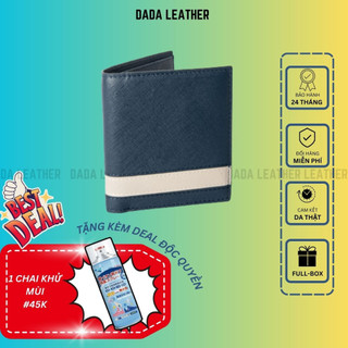 Ví da nam cao cấp DA Da Leather Saffiano Cosmos Xanh navy dáng đứng