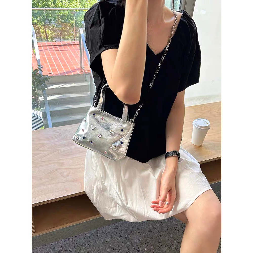 Túi Đeo Vai Hình Vuông Cỡ Thiết Kế charm đá Thời Trang