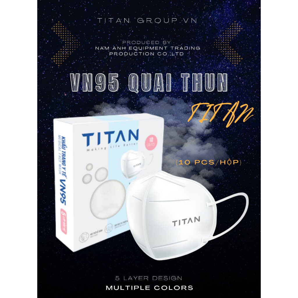 [TiTan x Famapro] Khẩu trang VN95 TiTan kháng khuẩn 5 lớp cao cấp  (10 cái/hộp)