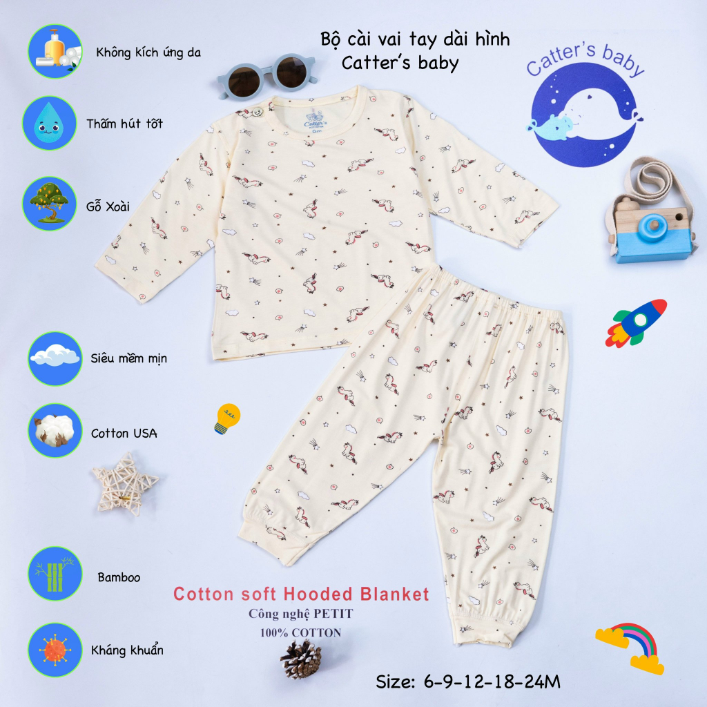 Bộ Dài Tay Thun Lạnh Cúc Chéo Cho Bé, Đồ bộ sơ sinh đáp đũng đóng bỉm