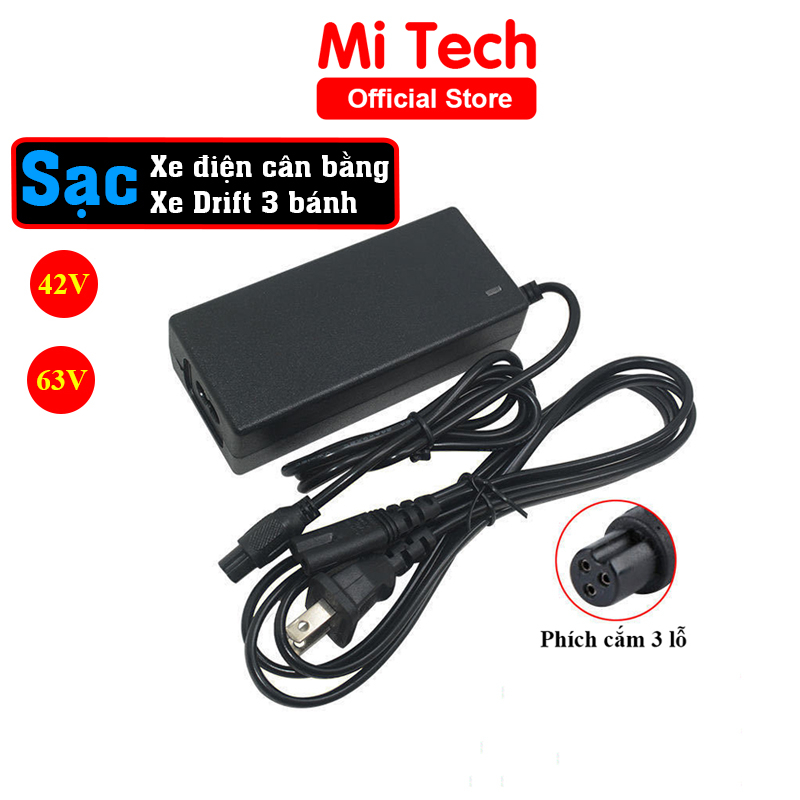 Sạc xe điện cân bằng 2 bánh 42V Sạc xe Drift 3 bánh Sạc pin xe cân bằng 42V , 63v Giắc tròn 3 chấu có đèn báo đầy
