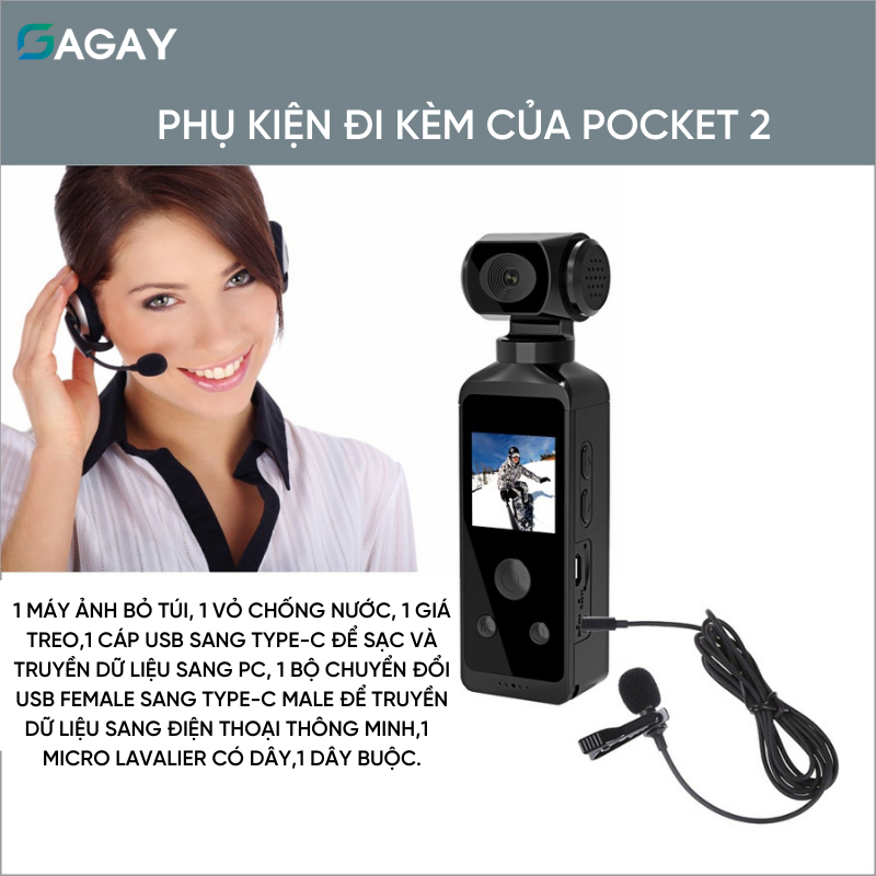 Pocket 2 4K thể thao, đa dạng chức năng, camera mini máy quay phim cầm tay chống rung chất lượng cao GAGAY