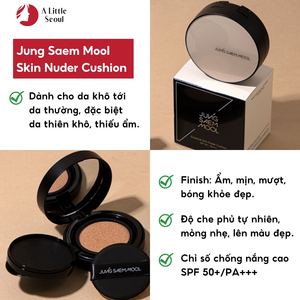 Phấn nước Jung Saem Mool Skin Nuder Cushion SPF50+ / PA+++ che phủ hoàn hảo, mỏng nhẹ tự nhiên
