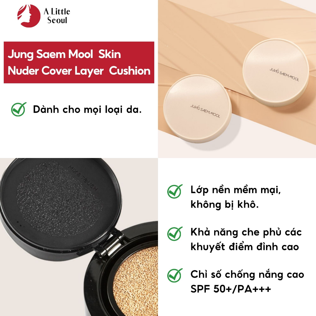 Phấn nước Jung Saem Mool Skin Nuder Cushion SPF50+ / PA+++ che phủ hoàn hảo, mỏng nhẹ tự nhiên