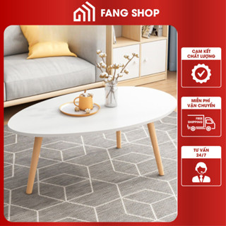 Bàn trà hình trứng chân gỗ tự nhiên decor phong cách hiện đại, Bàn trà sofa hình trứng chân gỗ sồi chắc chắn