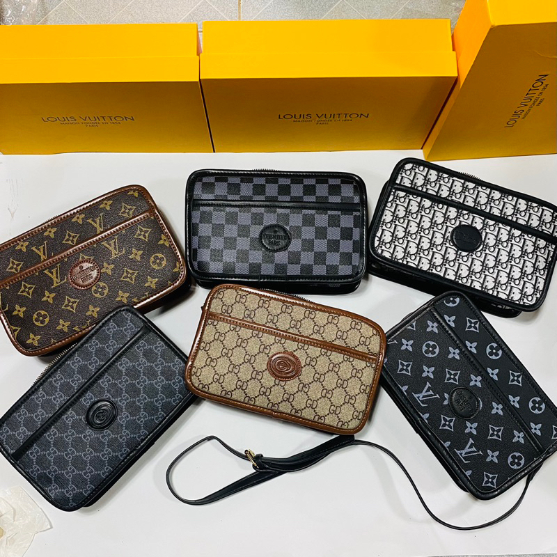 Túi đeo chéo Gc , Lv , Dior nam nữ , túi đeo vai , Fullbox hộp giấy thẻ , chất liệu da pu , dây đen bản nhỏ