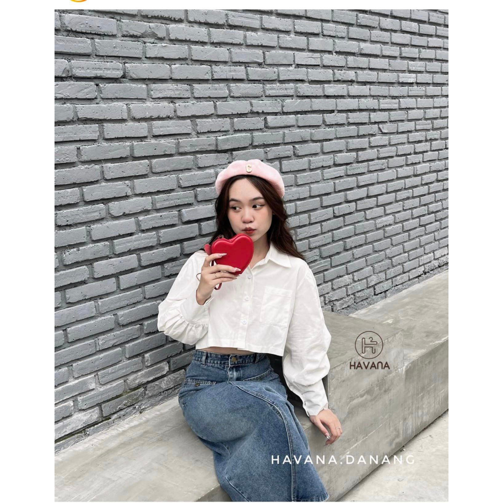 Áo sơ mi crop tay dài phpng cách hàn quốc hot 2023