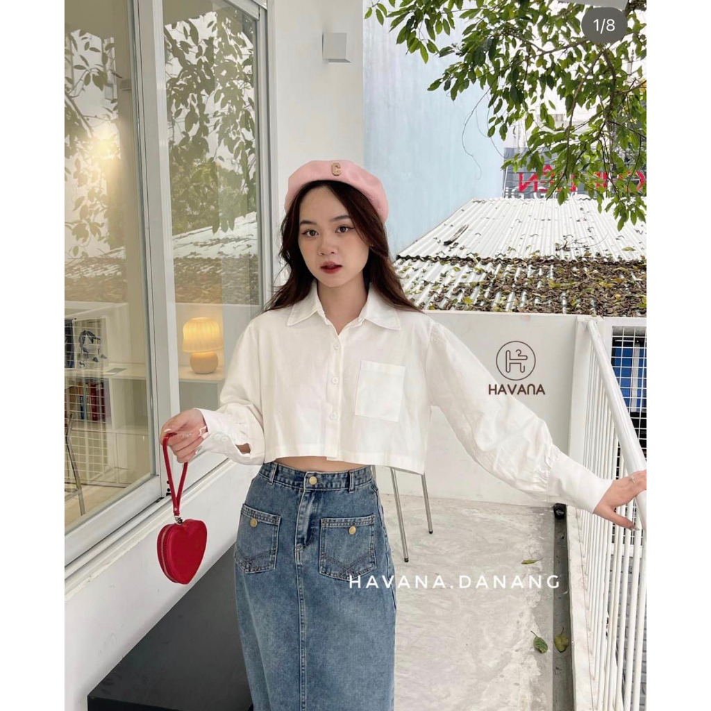Áo sơ mi crop tay dài phpng cách hàn quốc hot 2023