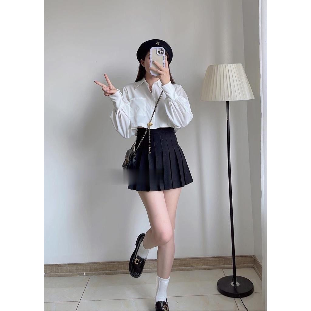 Áo sơ mi crop tay dài phpng cách hàn quốc hot 2023