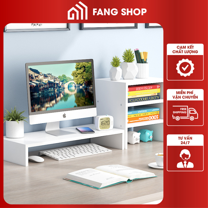 Kệ máy tính laptop nhiều tầng đa năng bằng gỗ MDF chắc chắn, Kệ kê màn hình để bàn cải thiện tư thế ngồi