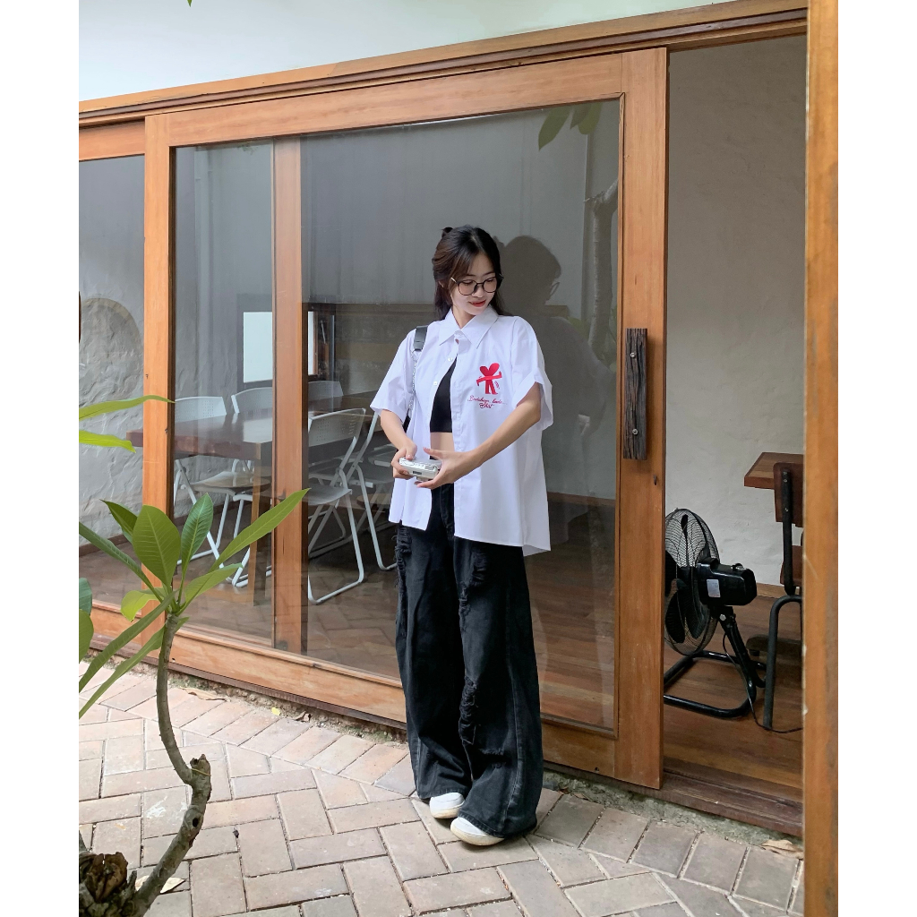 Aither Studio Áo Sơ mi PLAY HEART White/Blue