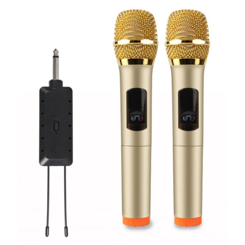 Bộ Micro không dây Karaoke KAW K-02M-Màu Vàng Chính hãng, micro hút âm, Chống hú, dùng cho mọi loa kéo, amply, Tiện lợi