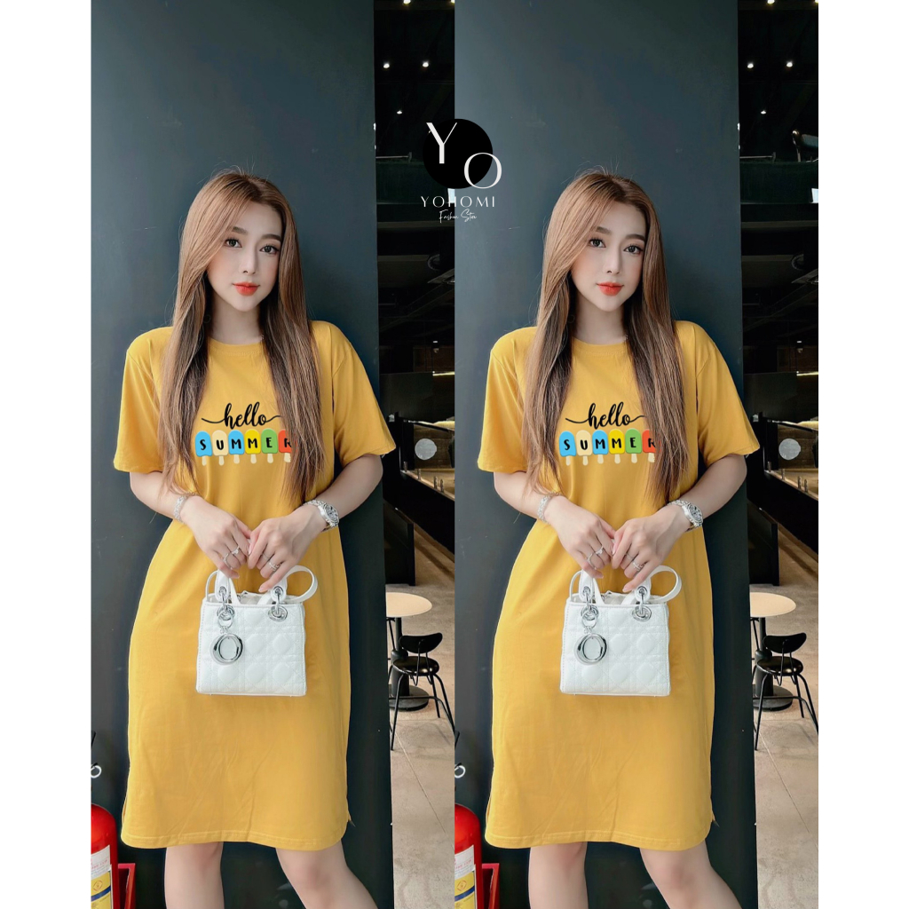 Váy suông, Đầm suông phom rộng tay lỡ dáng dài chất thun thái cao cấp thấm hút mồ hôi YOHOMI mã Hellosummer dưới 70kg