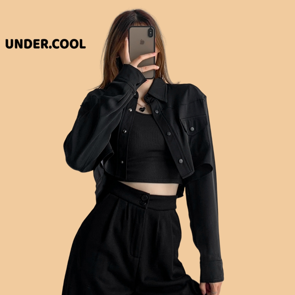 Áo Khoác da lộn Croptop Túi Hộp Cúc Bấm UNDERCOOL Đệm Vai túi nắp dày dặn ấm áp