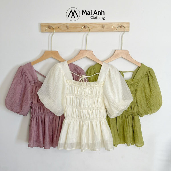 Áo cổ vuông tay bồng lưng chun Mai Anh_Clothing