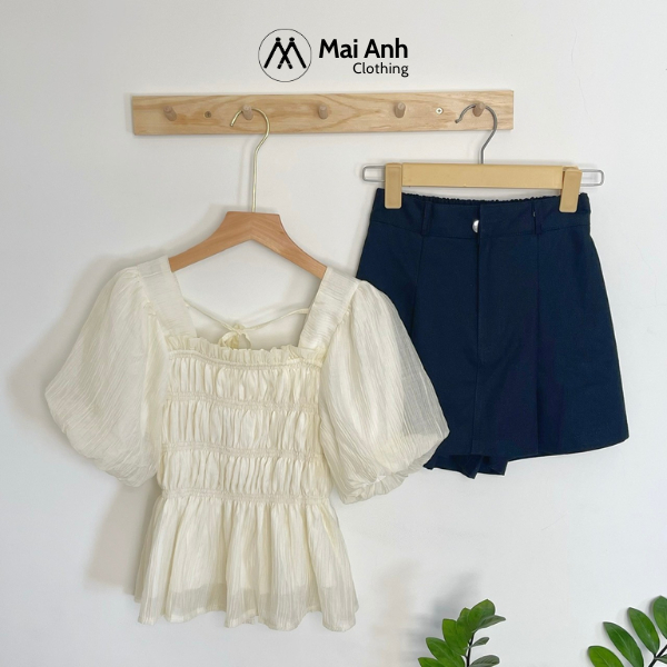 Áo cổ vuông tay bồng lưng chun Mai Anh_Clothing