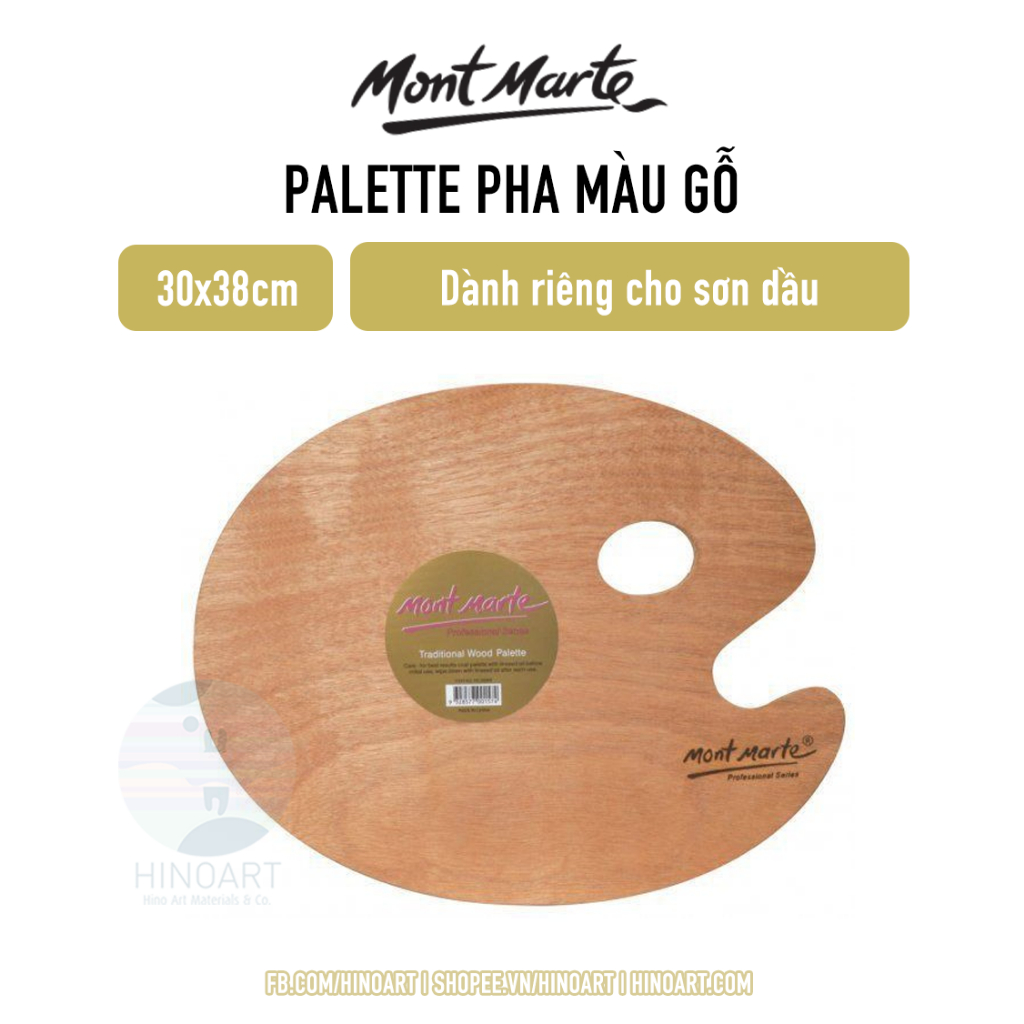 Bảng pha màu gỗ Mont Marte Oval Wood Palette 30x38cm