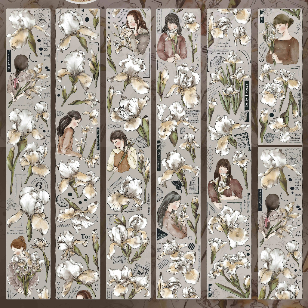 𝓑𝓾𝓵𝓵𝓮𝓽𝓳𝓸𝓾𝓻𝓷𝓪𝓵𝟏𝟏𝟓 ✿ Băng dính "Iris" mẫu cô gái và hoa Diên Vĩ xinh xắn ngọt ngào trang trí sổ