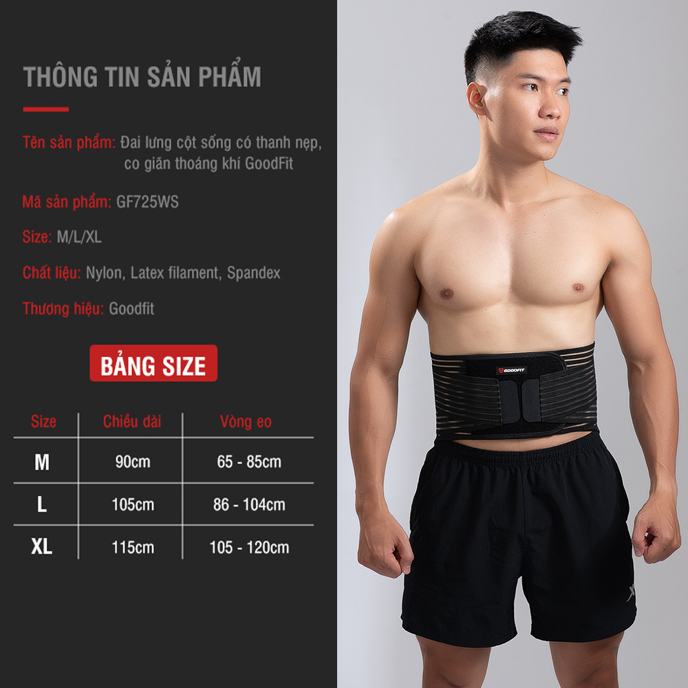 Đai lưng cột sống thoáng khí, có thanh nẹp GoodFit GF725WS