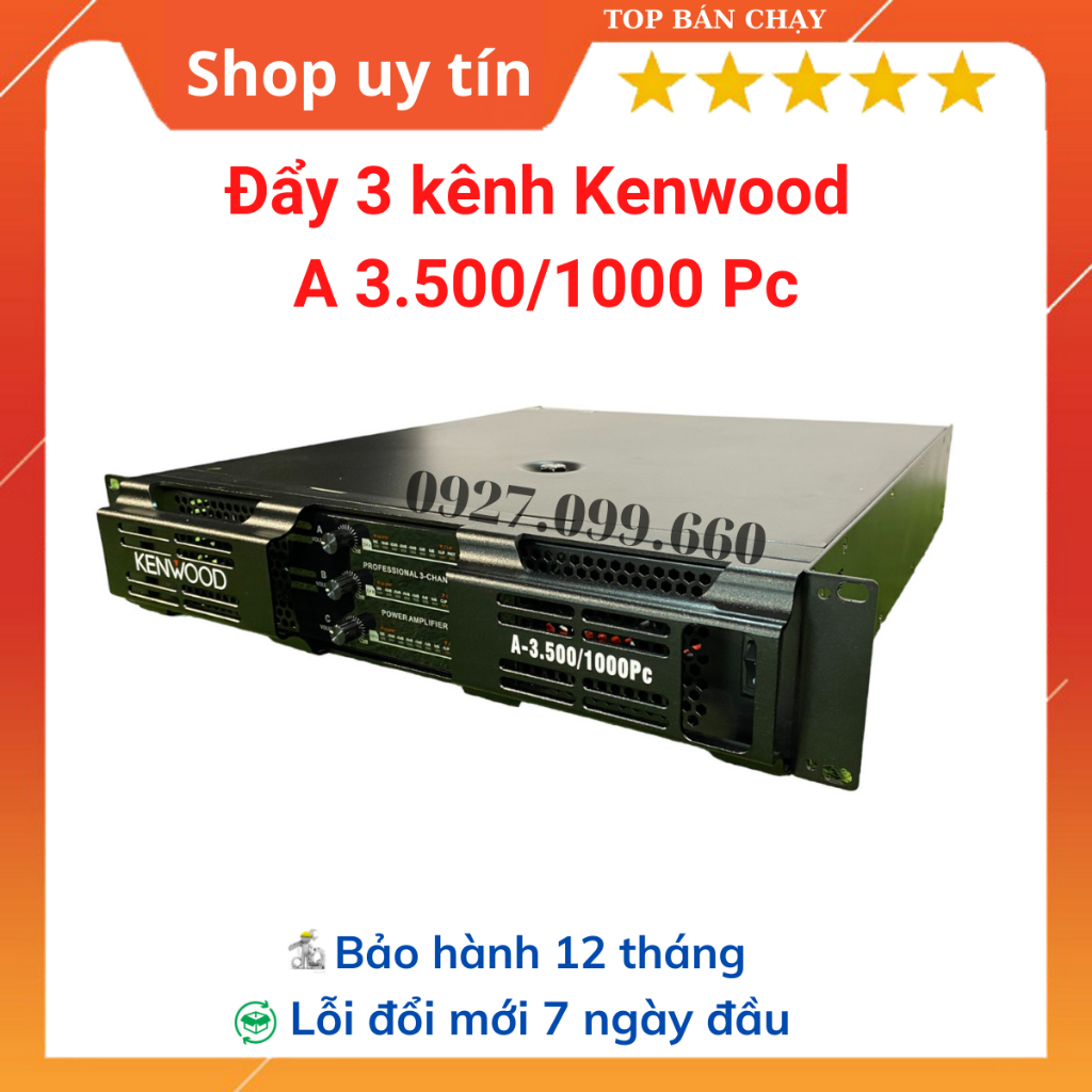 Cục đẩy công suất-Main 3 kênh Kenwood A 3.500/1000 Pc Công suất 2x600w+1x800W 40 sò,Chuyên gia đình....Bảo hành 12 tháng
