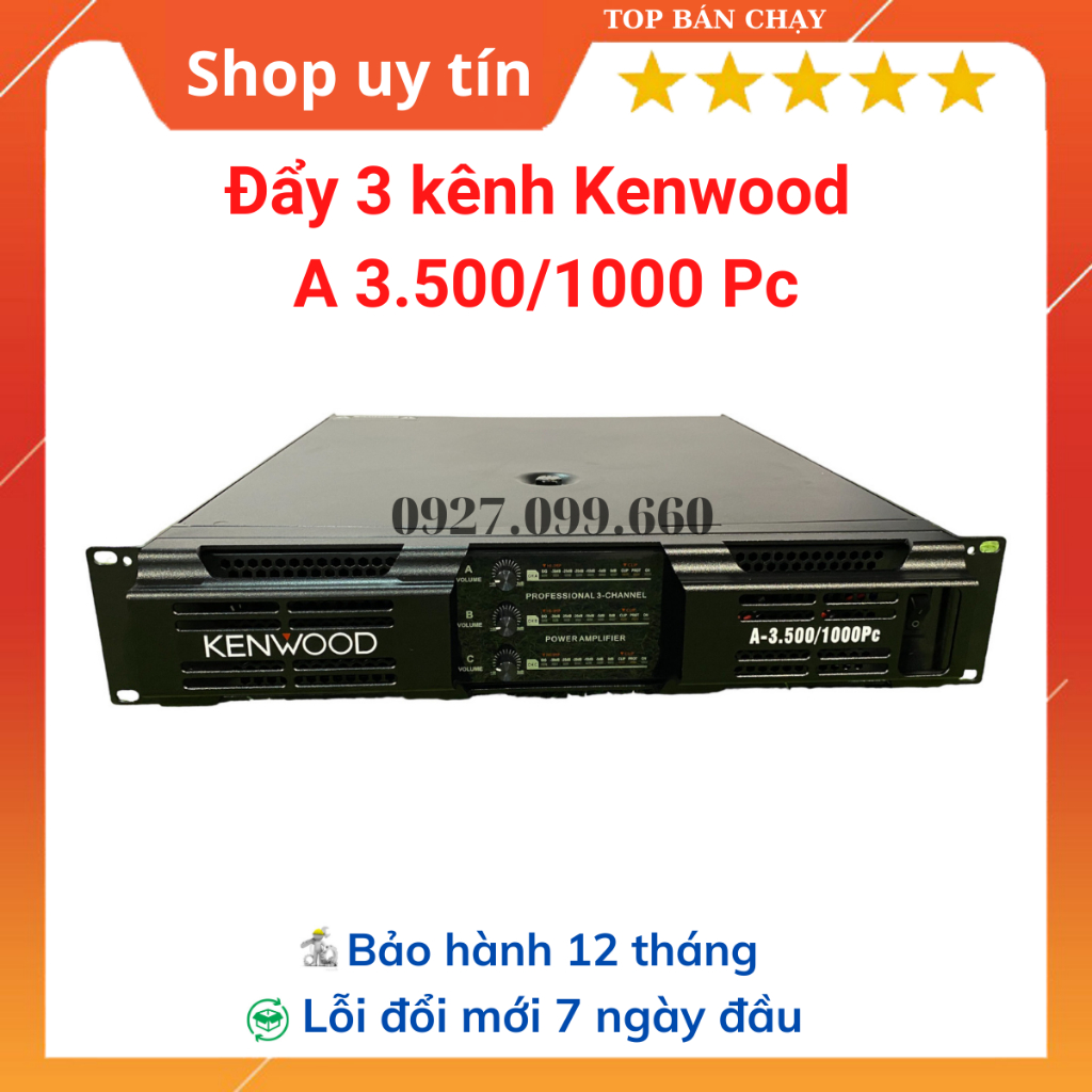Cục đẩy công suất-Main 3 kênh Kenwood A 3.500/1000 Pc Công suất 2x600w+1x800W 40 sò,Chuyên gia đình....Bảo hành 12 tháng