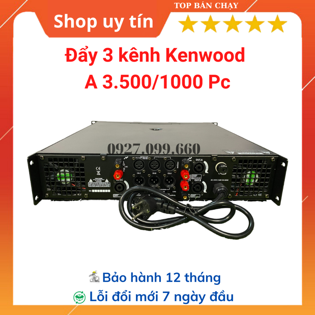 Cục đẩy công suất-Main 3 kênh Kenwood A 3.500/1000 Pc Công suất 2x600w+1x800W 40 sò,Chuyên gia đình....Bảo hành 12 tháng