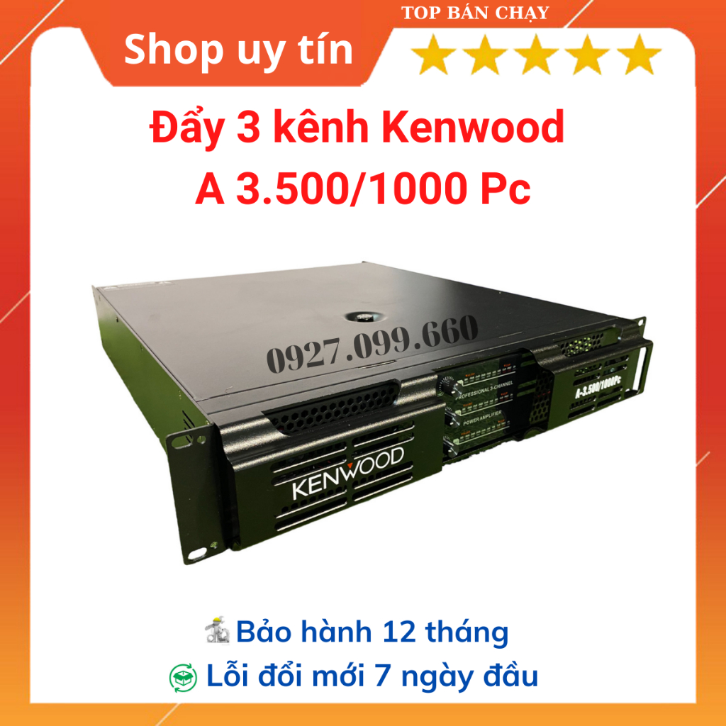 Cục đẩy công suất-Main 3 kênh Kenwood A 3.500/1000 Pc Công suất 2x600w+1x800W 40 sò,Chuyên gia đình....Bảo hành 12 tháng