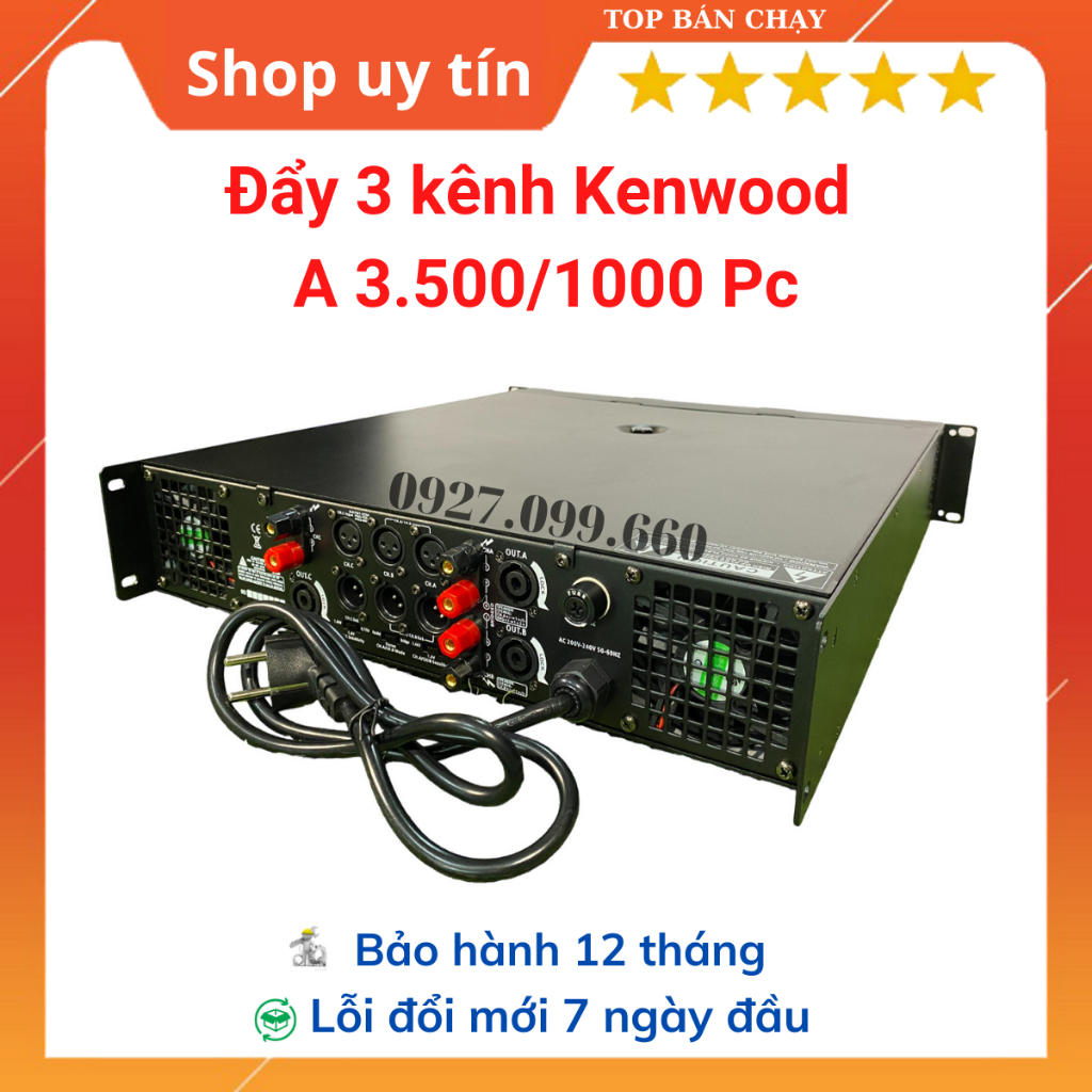 Cục đẩy công suất-Main 3 kênh Kenwood A 3.500/1000 Pc Công suất 2x600w+1x800W 40 sò,Chuyên gia đình....Bảo hành 12 tháng