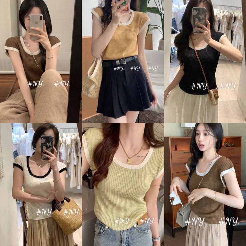 Áo len tăm mỏng cổ tròn viền, Áo len mongtoghi Hàng L1 AL1691 - NhiNhi Shop