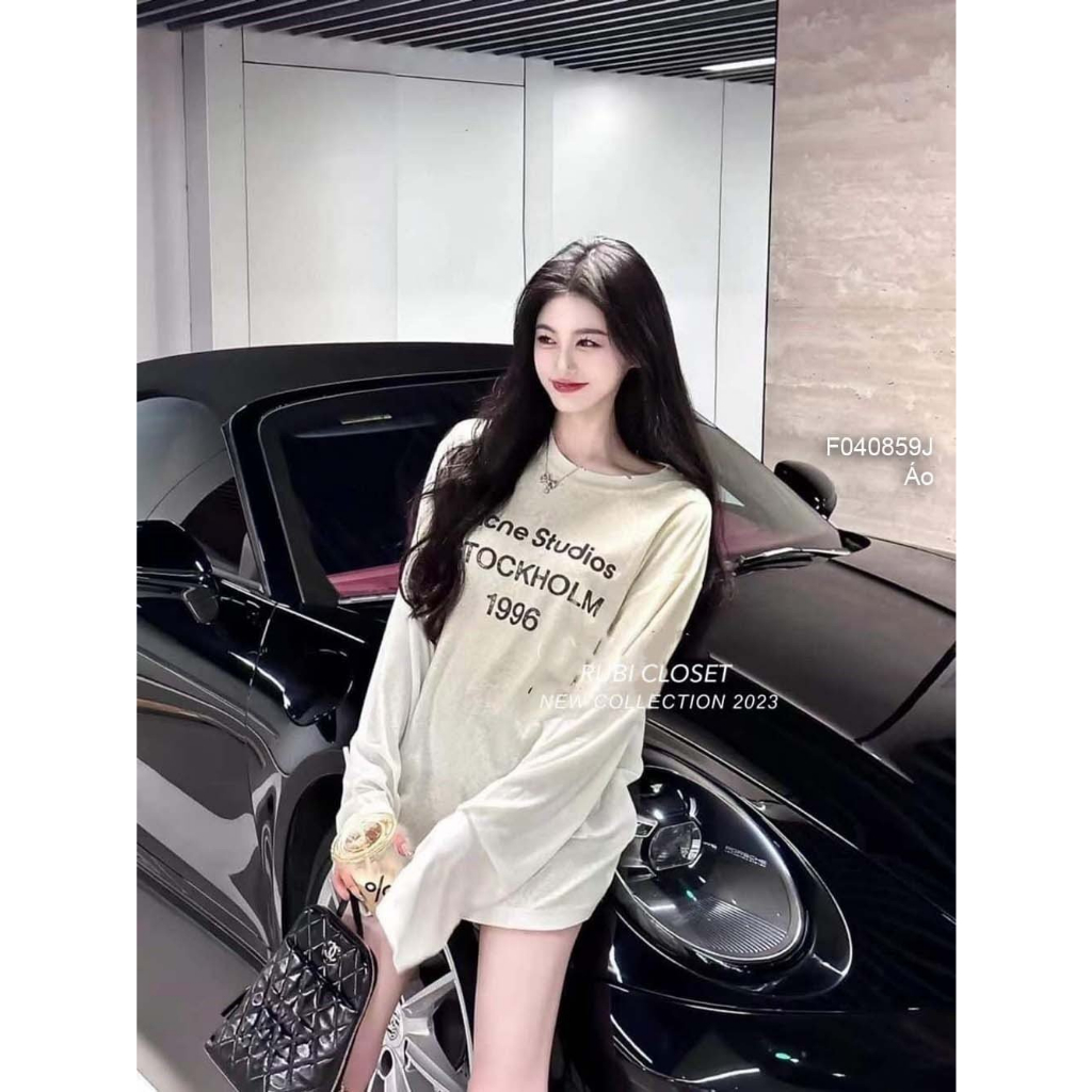 Áo thun giấy tay dài cổ tròn in chữ số 1996