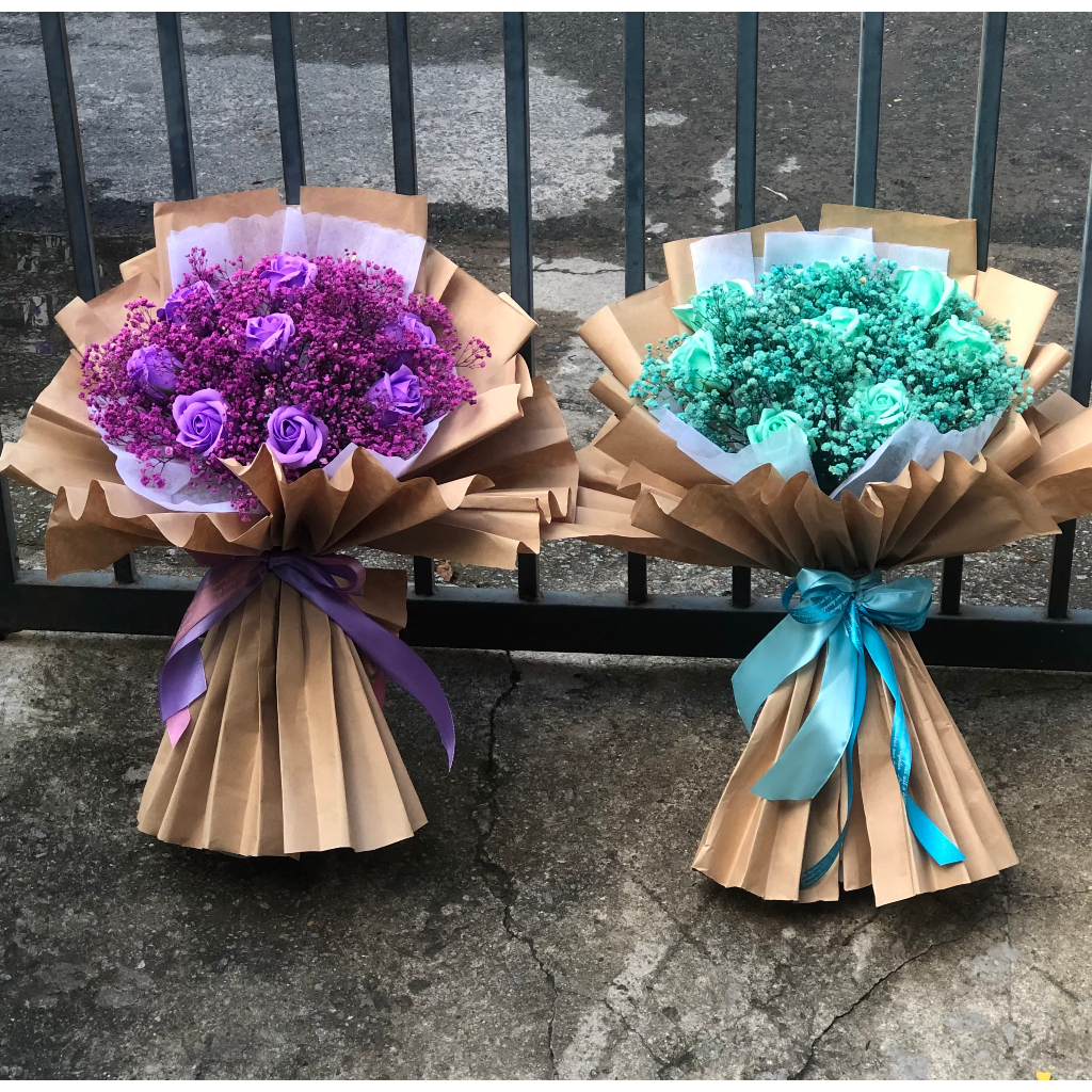 Bó hoa Baby khô xanh 45cm Giấy Kraft Sang Đẹp