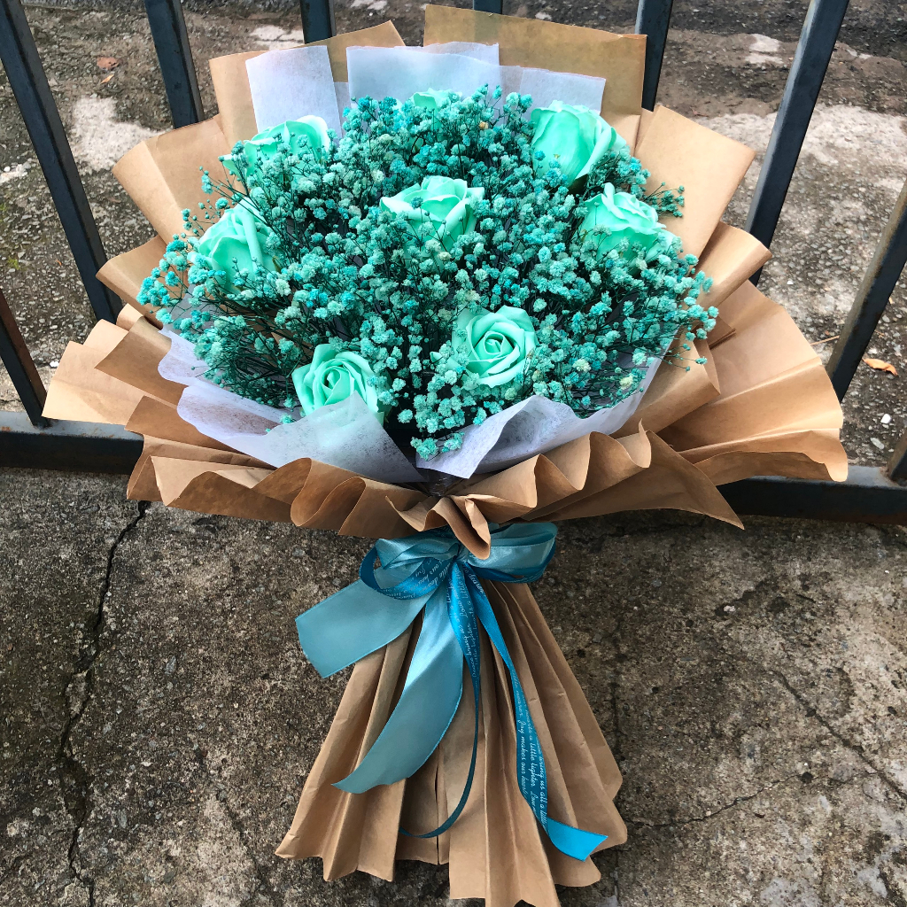 Bó hoa Baby khô xanh 45cm Giấy Kraft Sang Đẹp